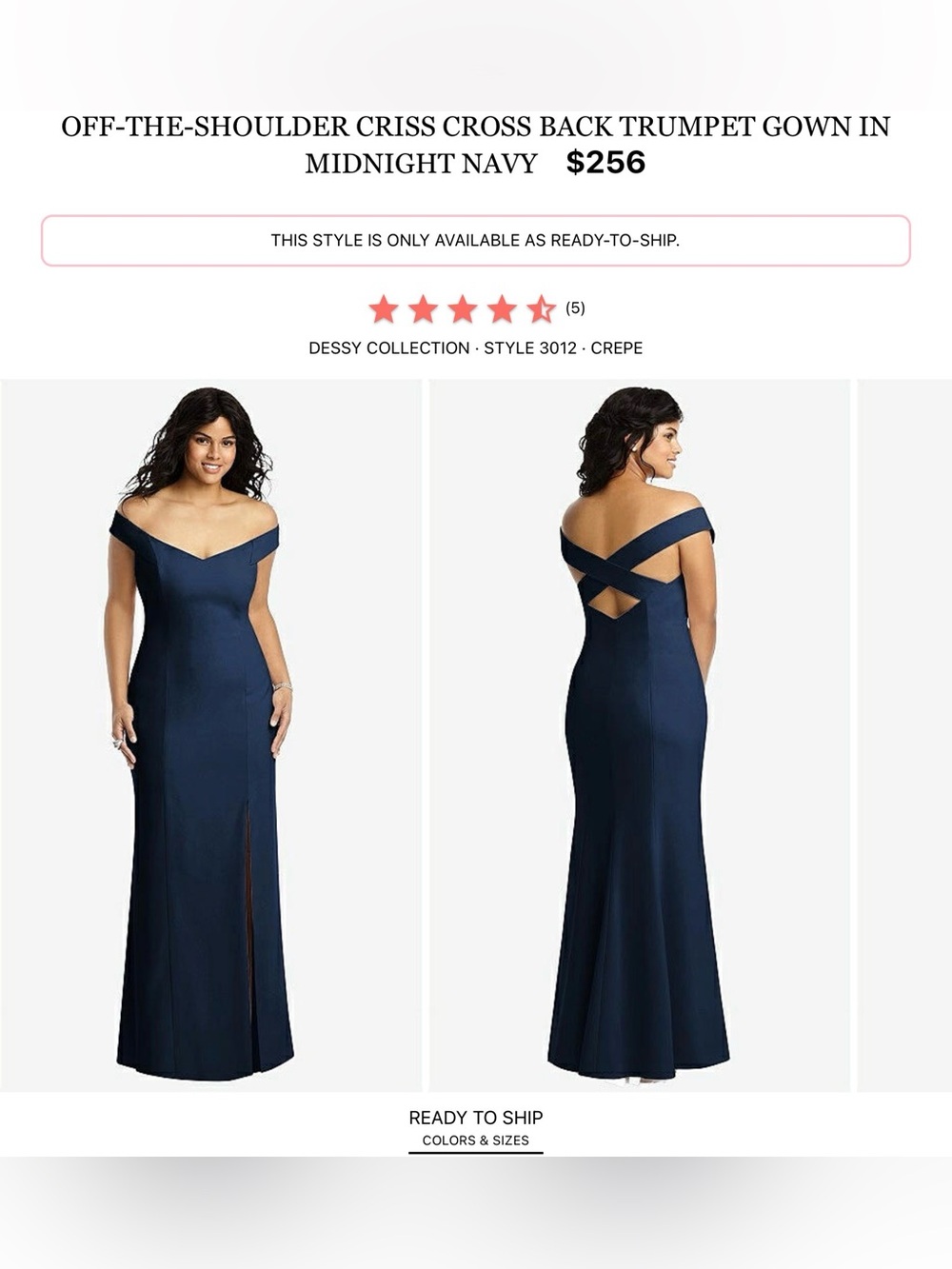 Dessy Collection Midnight Navy Off-the-Shoulder Crisscross Back Maxi Gown